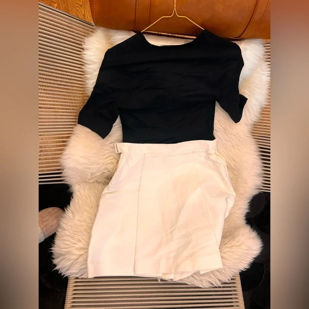 Halston Heritage Two For One Colorblock Flared Dress Eggshell/Black - Picture 6 of 7